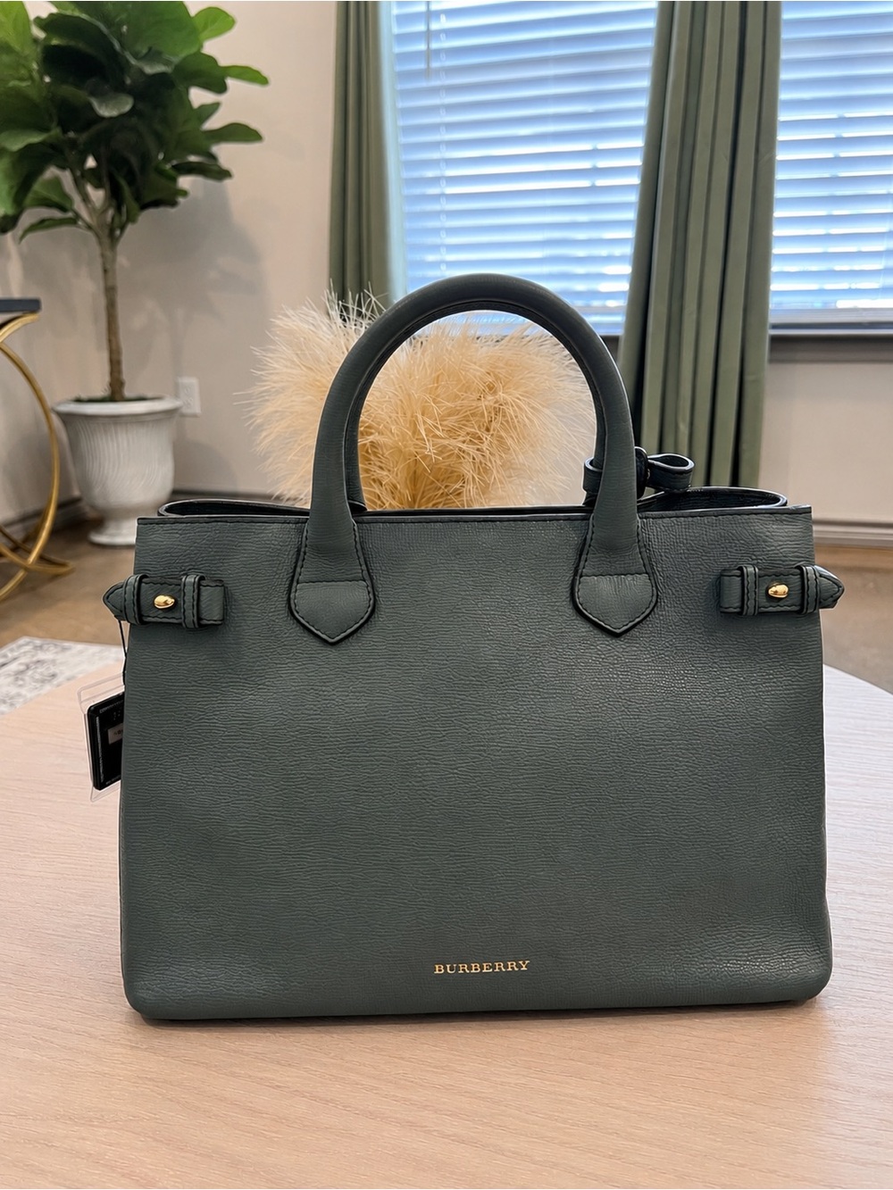 Burberry Medium Banner Calfskin Leather Tote Blue Authentic + Strap